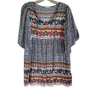 Jodifl Floral Boho Top Small Rayon Flutter Sleeve Tassels Fits‎ Up To Medium
